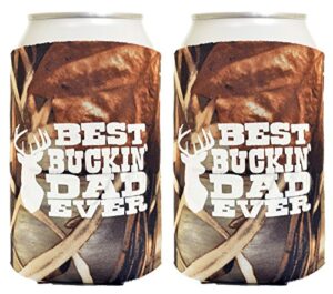 funny beer coolie best buckin' dad 2 pack can drink coolers coolies tree camo max 4