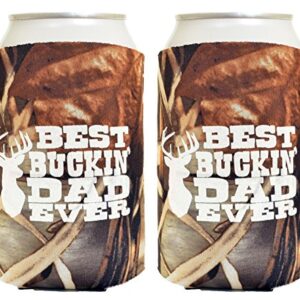 Funny Beer Coolie Best Buckin' Dad 2 Pack Can Drink Coolers Coolies Tree Camo Max 4