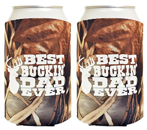 Funny Beer Coolie Best Buckin' Dad 2 Pack Can Drink Coolers Coolies Tree Camo Max 4