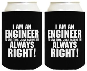 funny beer coolie engineer is always right gift 2 pack can coolies drink coolers black