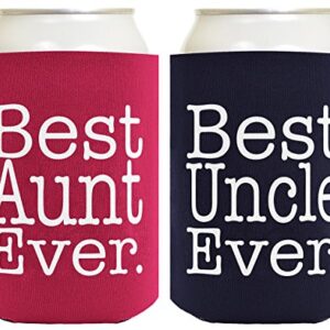 Best Aunt and Uncle Ever Gift Set 2 Pack Can Coolies Drink Coolers Magenta and Navy