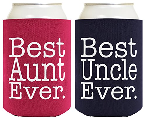 Best Aunt and Uncle Ever Gift Set 2 Pack Can Coolies Drink Coolers Magenta and Navy