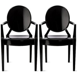 2xhome set of 2 black modern glam ghost chairs chair with arms molded acrylic plastic mirrored furniture dining retro for writing desk dining living bedroom outdoor vanity accent