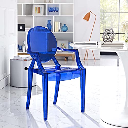 Modway EEI-121-BLU Casper Modern Acrylic Stacking Kitchen and Dining Room Arm Chair in Blue - Fully Assembled