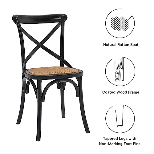 Modway Gear Rustic Modern Farmhouse Elm Wood Rattan Dining Chair in Black