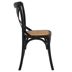 Modway Gear Rustic Modern Farmhouse Elm Wood Rattan Dining Chair in Black