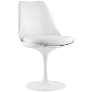 modway lippa mid-century modern faux leather upholstered swivel dining chair in white