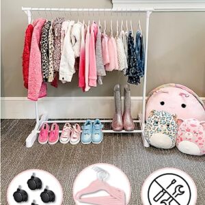 Childrens Garment Rack- Kids Closet Organizer- Kids Clothing Rack with 10 Hangers & Opt. Wheels (Includes 10 Pink Childrens Velvet Hangers)