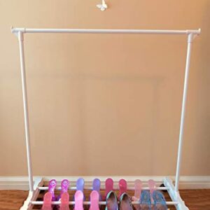 Childrens Garment Rack- Kids Closet Organizer- Kids Clothing Rack with 10 Hangers & Opt. Wheels (Includes 10 Pink Childrens Velvet Hangers)