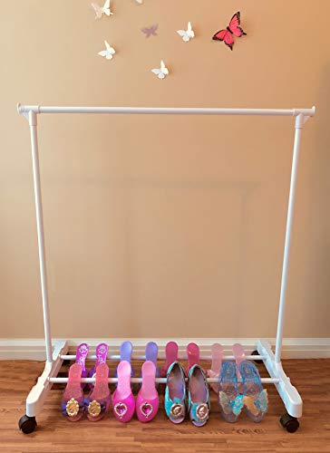 Childrens Garment Rack- Kids Closet Organizer- Kids Clothing Rack with 10 Hangers & Opt. Wheels (Includes 10 Pink Childrens Velvet Hangers)