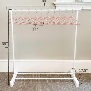 Childrens Garment Rack- Kids Closet Organizer- Kids Clothing Rack with 10 Hangers & Opt. Wheels (Includes 10 Pink Childrens Velvet Hangers)