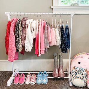 Childrens Garment Rack- Kids Closet Organizer- Kids Clothing Rack with 10 Hangers & Opt. Wheels (Includes 10 Pink Childrens Velvet Hangers)