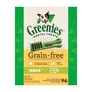 greenies grain free teenie natural dog dental care chews oral health dog treats, 27 oz. pack (96 treats)