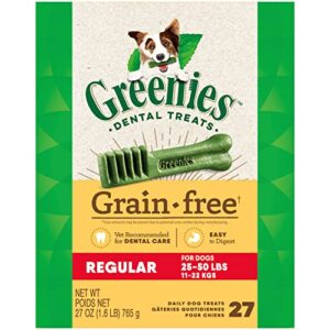 greenies grain free regular natural dog dental care chews oral health dog treats, 27 oz. pack (27 treats)