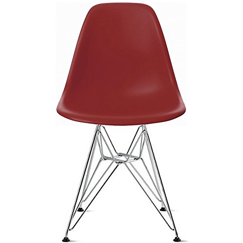 2xHome Eiffel Wire Legs and Armless Seat for Dining Room Red Plastic Side Chair with Chrome Plated