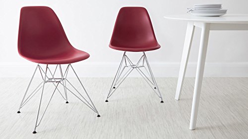 2xHome Eiffel Wire Legs and Armless Seat for Dining Room Red Plastic Side Chair with Chrome Plated