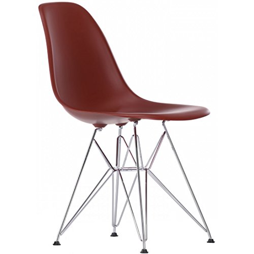 2xHome Eiffel Wire Legs and Armless Seat for Dining Room Red Plastic Side Chair with Chrome Plated