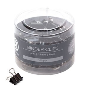 u brands binder clips, mini 5/8-inch width, 1/5-inch paper holding capacity, black and silver steel, 100-count