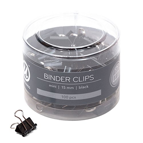 U Brands Binder Clips, Mini 5/8-Inch Width, 1/5-Inch Paper Holding Capacity, Black and Silver Steel, 100-Count