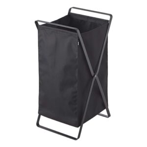 yamazaki home basket-foldable storage organizer | steel | laundry hamper, one size, black