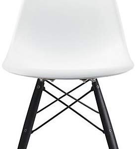 2xhome White - Plastic Molded Bedroom Dining Side Ray Chair with Black Wood Eiffel Dowel-Legs Base Nature Legs No Side