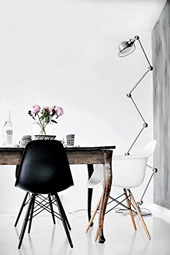 2xhome White - Plastic Molded Bedroom Dining Side Ray Chair with Black Wood Eiffel Dowel-Legs Base Nature Legs No Side