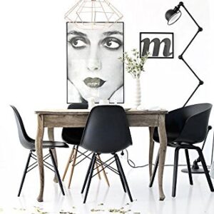 2xhome White - Plastic Molded Bedroom Dining Side Ray Chair with Black Wood Eiffel Dowel-Legs Base Nature Legs No Side