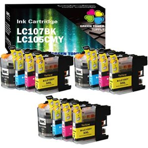 (pack of 12) green toner supply compatible replacement for brother lc107 lc105 ink cartridge lc 107 105 (lc107bk lc105 cym, 3b/3c/3y/3m) work for mfc-j4310dw mfc-j4410dw mfc-j4510dw mfc-4610dw printer