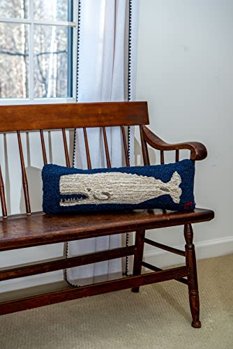 Chandler 4 Corners Artist-Designed Moby Dick Whale Hand-Hooked Wool Decorative Throw Pillow (8” x 24”) Marine Life Pillow for Couches & Beds - Easy Care & Low Maintenance - Nautical & Ocean Pillow