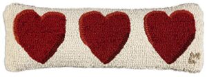 chandler 4 corners artist-designed three hearts hand-hooked wool decorative throw pillow (8” x 24”) valentine's day pillow for couches & beds - low maintenance - pillow for anniversary & weddings
