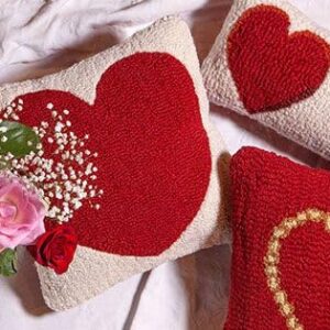 Chandler 4 Corners Artist-Designed Three Hearts Hand-Hooked Wool Decorative Throw Pillow (8” x 24”) Valentine's Day Pillow for Couches & Beds - Low Maintenance - Pillow for Anniversary & Weddings