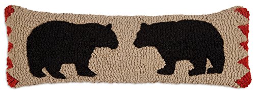 Chandler 4 Corners Artist-Designed Two Black Bears Hand-Hooked Wool Decorative Throw Pillow (8” x 24”) Wildlife Pillow for Couches & Beds - Easy Care Low Maintenance Bear & Wildlife Lumbar Pillow