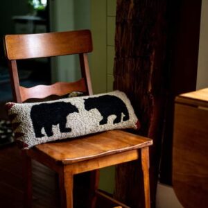 Chandler 4 Corners Artist-Designed Two Black Bears Hand-Hooked Wool Decorative Throw Pillow (8” x 24”) Wildlife Pillow for Couches & Beds - Easy Care Low Maintenance Bear & Wildlife Lumbar Pillow