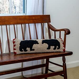 Chandler 4 Corners Artist-Designed Two Black Bears Hand-Hooked Wool Decorative Throw Pillow (8” x 24”) Wildlife Pillow for Couches & Beds - Easy Care Low Maintenance Bear & Wildlife Lumbar Pillow