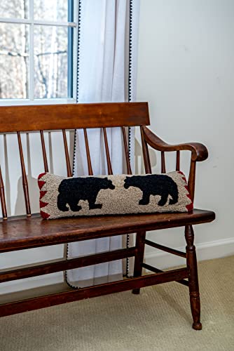 Chandler 4 Corners Artist-Designed Two Black Bears Hand-Hooked Wool Decorative Throw Pillow (8” x 24”) Wildlife Pillow for Couches & Beds - Easy Care Low Maintenance Bear & Wildlife Lumbar Pillow