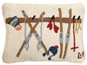 chandler 4 corners artist-designed ski rack hand-hooked wool decorative throw pillow (14” x 20”) ski pillow for couches & beds - easy care & low maintenance - ski & winter sports throw rug