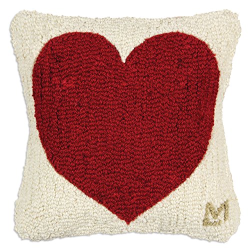 Chandler 4 Corners Artist-Designed Red Heart Hand-Hooked Wool Decorative Throw Pillow (14” x 14”) Valentine's Day Pillow for Couches & Beds - Low Maintenance - Pillow for Anniversary & Weddings