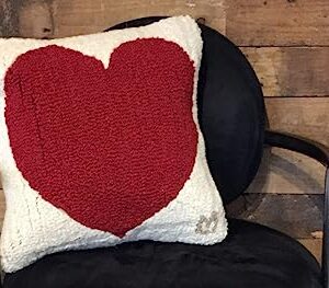 Chandler 4 Corners Artist-Designed Red Heart Hand-Hooked Wool Decorative Throw Pillow (14” x 14”) Valentine's Day Pillow for Couches & Beds - Low Maintenance - Pillow for Anniversary & Weddings