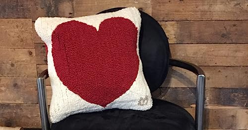 Chandler 4 Corners Artist-Designed Red Heart Hand-Hooked Wool Decorative Throw Pillow (14” x 14”) Valentine's Day Pillow for Couches & Beds - Low Maintenance - Pillow for Anniversary & Weddings