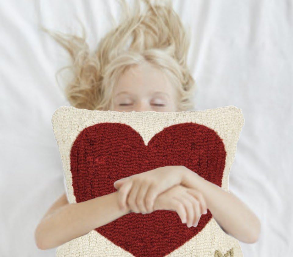 Chandler 4 Corners Artist-Designed Red Heart Hand-Hooked Wool Decorative Throw Pillow (14” x 14”) Valentine's Day Pillow for Couches & Beds - Low Maintenance - Pillow for Anniversary & Weddings