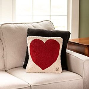 Chandler 4 Corners Artist-Designed Red Heart Hand-Hooked Wool Decorative Throw Pillow (14” x 14”) Valentine's Day Pillow for Couches & Beds - Low Maintenance - Pillow for Anniversary & Weddings