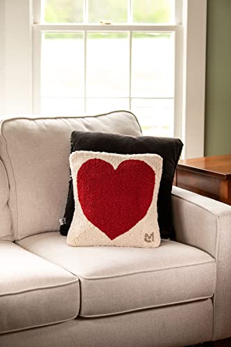 Chandler 4 Corners Artist-Designed Red Heart Hand-Hooked Wool Decorative Throw Pillow (14” x 14”) Valentine's Day Pillow for Couches & Beds - Low Maintenance - Pillow for Anniversary & Weddings