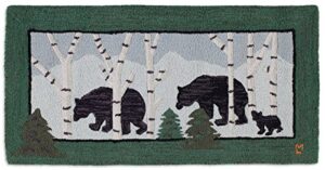 chandler 4 corners artist-designed three bears hand-hooked wool accent rug (2' x 4') wildlife rug for entryways, hallways, living rooms - easy care & low maintenance - bear & wildlife throw rug