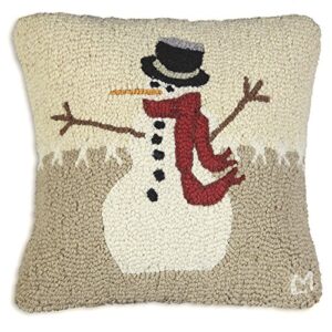 chandler 4 corners artist-designed snowman in stitches hand-hooked wool decorative throw pillow (18” x 18”) christmas pillow for couches & beds - low maintenance-winter holiday square home décor
