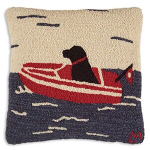 chandler 4 corners artist-designed seadog boating hand-hooked wool decorative throw pillow (18” x 18”) dog pillow for couches & beds - easy care & low maintenance - black labrador square pillow
