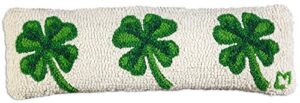 chandler 4 corners artist-designed 4 leaf clover hand-hooked wool decorative throw pillow (8” x 24”) st patrick's pillow for couches & beds - low maintenance st patty's day shamrock lumbar pillow