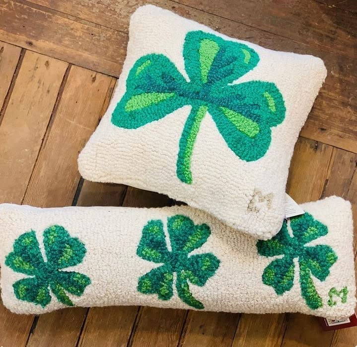 Chandler 4 Corners Artist-Designed 4 Leaf Clover Hand-Hooked Wool Decorative Throw Pillow (8” x 24”) St Patrick's Pillow for Couches & Beds - Low Maintenance St Patty's Day Shamrock Lumbar Pillow