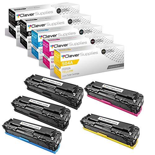 CS Compatible Toner Cartridge Replacement for HP 504A CE250A Black CE251A Cyan CE252A Yellow CE253A Magenta Color Laserjet CM3530 CM3530FS CP3525DN CP3525X CP3520 CM3530FS MFP CM3530MFP 5 Color Set