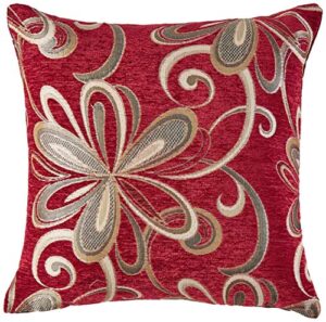 chenille chateau vintage floral design 18" x 18" decorative throw pillow, color burgundy