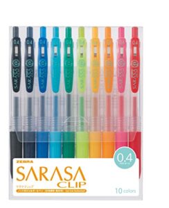 zebra sarasa clip gel ink ballpoint pen, 0.4mm, 10 color set (jjs15-10ca)